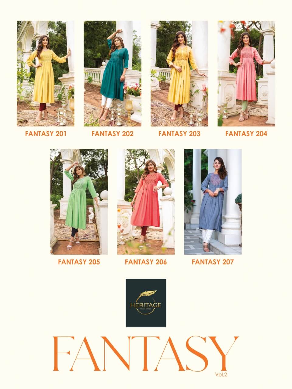 Heritage Fantasy 2 Ethnic Wear Wholesale Embroidery Kurtis Catalog
